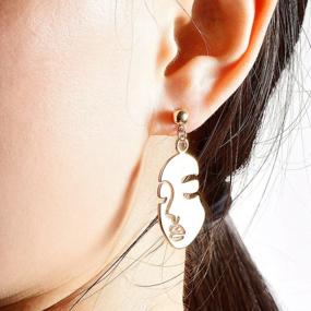 img 2 attached to Face Abstract Gold Statement Earrings - Mookoo 3 Pair Vintage Hypoallergenic Dangle Stud For Girls Teens Women