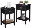 set of 2 vecelo nightstands, vintage end/side tables for living room or bedroom, one drawer, small space accent furniture with solid wood legs, black finish logo