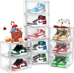 img 4 attached to 10Pack 15" DAYOOH Shoe Boxes: Clear Plastic Stackable Sneaker Display Case W/ Magnetic Lids For Organizing Shoes