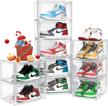 10pack 15" dayooh shoe boxes: clear plastic stackable sneaker display case w/ magnetic lids for organizing shoes logo