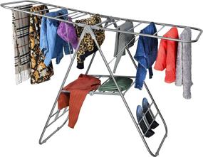 img 4 attached to Bartnelli Laundry Drying Rack For Clothes - Heavy Duty Stainless-Steel Adjustable Gullwing Drying Rack Stand - Foldable And Space Saving, Indoor-Outdoor, Lightweight, With Hooks To Dry Shoes