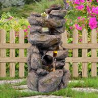 beautiful outdoor rock waterfall fountain - perfect for yard garden patio lawn backyard decor logo
