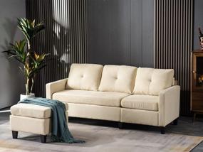 img 1 attached to Moxeay Beige Convertible Sectional Sofa Couch With Chaise L-Shaped 3 Seat Reversible Small Spaces