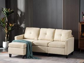 img 2 attached to Moxeay Beige Convertible Sectional Sofa Couch With Chaise L-Shaped 3 Seat Reversible Small Spaces