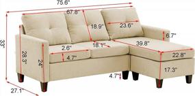 img 3 attached to Moxeay Beige Convertible Sectional Sofa Couch With Chaise L-Shaped 3 Seat Reversible Small Spaces