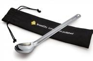 titanium long handled spoon 9.65 inch/ 245mm with polished bowl and waterproof case - finesscity logo