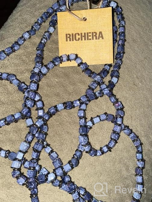 img 1 attached to 💎 Stylish Richera Square Marble Glass Beads Necklace: Multi-Colored Metal Rings & Two Strand Long Chain for Women and Girls Jewelry review by Durward Carlson