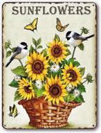 очаровательная винтажная жестяная вывеска с изображением подсолнуха с птицами и бабочками - идеально подходит для декора стен на ферме, домашней кухне! логотип