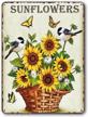 charming vintage sunflower tin sign with birds and butterfly - perfect for farmhouse home kitchen wall decor! logo