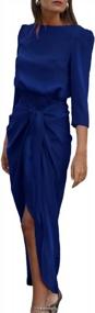 img 4 attached to Elegant Satin Midi Dress With Long Sleeves And Tie Front By Glamaker, Perfect For Formal Occasions