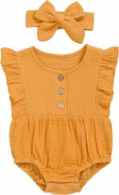 img 3 attached to Cute And Comfortable: Shalofer Baby Girl Cotton Linen Jumpsuits With Ruffles And Headband