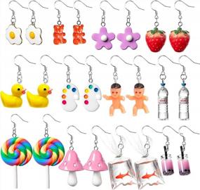 img 4 attached to Get Funky With 12Pairs Of Kidcore Indie Y2K Earrings - Gummy Bears, Strawberries, Paint Palettes And More In Hypoallergenic 925 Hooks
