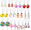 get funky with 12pairs of kidcore indie y2k earrings - gummy bears, strawberries, paint palettes and more in hypoallergenic 925 hooks logo