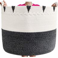 large cotton rope storage basket - woven laundry hamper and blanket holder for towels, toys, diapers, and laundry - territrophy xxxxlarge (22in x 22in x 16in) in black logo