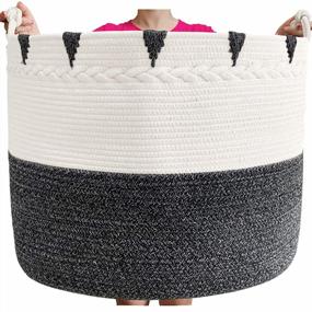 img 4 attached to Large Cotton Rope Storage Basket - Woven Laundry Hamper And Blanket Holder For Towels, Toys, Diapers, And Laundry - TerriTrophy XXXXLarge (22In X 22In X 16In) In Black
