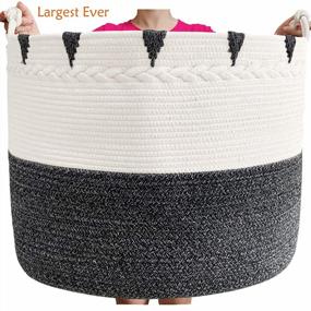img 3 attached to Large Cotton Rope Storage Basket - Woven Laundry Hamper And Blanket Holder For Towels, Toys, Diapers, And Laundry - TerriTrophy XXXXLarge (22In X 22In X 16In) In Black