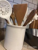 img 1 attached to Framhouse Style Stoneware Utensil Holder For Kitchen Countertop - Large Cooking Utensil Crock Perfect For Any Size Kitchen Accessories review by Kevin Ballard