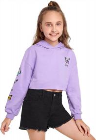 img 4 attached to Girl'S Butterfly Letter Printed Crop Top Hoodie With Long Sleeves And Sweatshirt Material By SOLY HUX