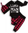 tuemos 3pc newborn infant boy outfit - letter print romper, pants & hat set! logo