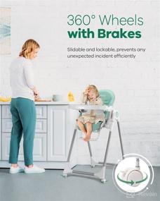 img 1 attached to 🪑 HEAO Baby High Chair - 360° Rotating Wheels, Green, 7 Heights Adjustable, 5 Positions Recline, Foldable - High Chairs for Babies and Toddlers