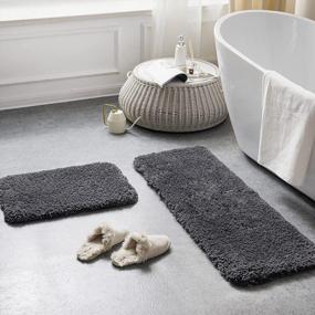 img 4 attached to 2-Piece Dark Grey Non-Slip Microfiber Plush Bath Mat Set - Ultra Soft Water Absorbing Shower Rugs, 17 X 24 & 17 X 47 Inches | Phantoscope