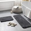 2-piece dark grey non-slip microfiber plush bath mat set - ultra soft water absorbing shower rugs, 17 x 24 & 17 x 47 inches | phantoscope logo