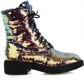 img 3 attached to Lace-Up Glitter Combat Boots For Women: Chunky Heeled Sequin Ankle Booties By Caradise