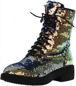 img 4 attached to Lace-Up Glitter Combat Boots For Women: Chunky Heeled Sequin Ankle Booties By Caradise