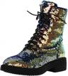 lace-up glitter combat boots for women: chunky heeled sequin ankle booties by caradise logo