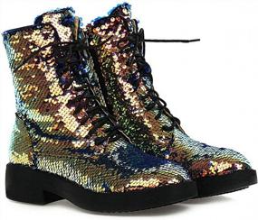 img 2 attached to Lace-Up Glitter Combat Boots For Women: Chunky Heeled Sequin Ankle Booties By Caradise