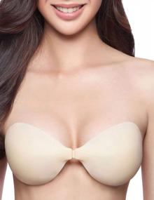 img 4 attached to Women'S Silicone Backless Sticky Bra - Strapless Front Buckle Stick-On Seamless Push Up Bra.