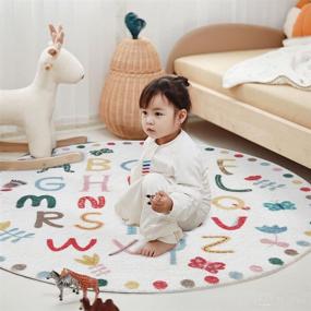 img 2 attached to 🧸 ABC Kids Play Mat Baby Nursery Rug Round Educational Alphabet Soft Area Rug 47.2 Inch Non-Slip for Children Toddlers Bedroom, ABC Letters