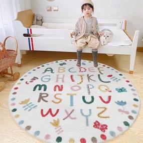 img 4 attached to 🧸 ABC Kids Play Mat Baby Nursery Rug Round Educational Alphabet Soft Area Rug 47.2 Inch Non-Slip for Children Toddlers Bedroom, ABC Letters