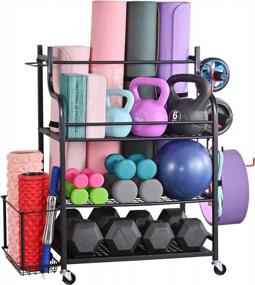 img 4 attached to Mythinglogic Yoga Mat Storage Rack With Wheels And Hooks For Home Gym Equipment Storage - Dumbbells, Kettlebells, Foam Roller, Yoga Strap, And Resistance Bands Organizer