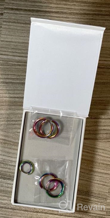 img 1 attached to Hoop Earrings Set in Multiple Colors - Titanium Steel, Classic Circle Design, Sizes 10mm, 12mm, 💍 and 14mm - Surgical Steel, 3 Pair Gift for Women and Girls - Comes with Jewelry Box (F1812) review by Stephen Burgstaller