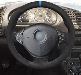 img 1 attached to MEWANT Hand-Stitched Black Suede Steering Wheel Cover Wrap For BMW 5 Series E39 1999 2000 2001 / M3 1998-1999 / Z3 E36/8 2000 2001 2002 Interior Accessories