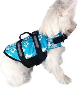 img 1 attached to 🐶 GabeFish Dog Life Jacket Vest - Ultimate Safety Gear for Pet Swimming - Reflective Strip Swimwear in ForalBlue 2X-Small