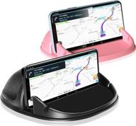 📱 [2 pack] loncaster dashboard car phone holder mount - stable slip-free hands-free cradle stand for iphone, smartphones & gps - black + pink logo