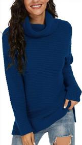 img 3 attached to 👚 PrinStory Women's Turtle Neck Chunky Knit Sweater: Casual Long Sleeve Tops with Side Slit