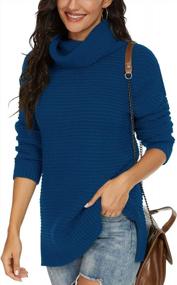 img 1 attached to 👚 PrinStory Women's Turtle Neck Chunky Knit Sweater: Casual Long Sleeve Tops with Side Slit