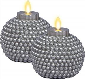img 3 attached to Set Of 2 Luminara Flameless Moving Flame Candle Ornaments - Silver (3.5" X 4.25") With Remote Control - Unscented Real Wax Embossed Pearl Metallic Paint Finish