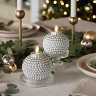 set of 2 luminara flameless moving flame candle ornaments - silver (3.5" x 4.25") with remote control - unscented real wax embossed pearl metallic paint finish logo