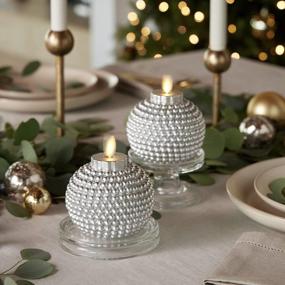 img 4 attached to Set Of 2 Luminara Flameless Moving Flame Candle Ornaments - Silver (3.5" X 4.25") With Remote Control - Unscented Real Wax Embossed Pearl Metallic Paint Finish