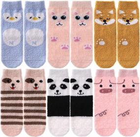img 3 attached to Soft And Warm Kids Fuzzy Slipper Socks With Grips - 6 Pairs Of Non-Slip Socks For Toddler Boys And Girls During Winter