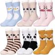 soft and warm kids fuzzy slipper socks with grips - 6 pairs of non-slip socks for toddler boys and girls during winter logo