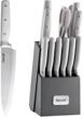hecef kitchen knife block set, 14 pieces knife set with wooden block & sharpener steel & all-purpose scissors, high carbon stainless steel cutlery set(grey) logo