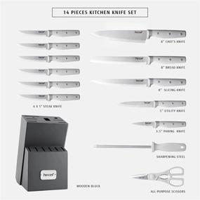 img 3 attached to Hecef Kitchen Knife Block Set, 14 Pieces Knife Set With Wooden Block & Sharpener Steel & All-Purpose Scissors, High Carbon Stainless Steel Cutlery Set(Grey)