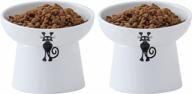 set of 2 ceramic raised cat bowls - tilted elevated pet feeder dish for cats & small dogs, stress free, microwave & dishwasher safe logo