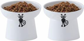 img 4 attached to Set Of 2 Ceramic Raised Cat Bowls - Tilted Elevated Pet Feeder Dish For Cats & Small Dogs, Stress Free, Microwave & Dishwasher Safe