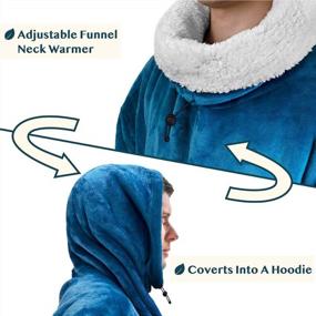 img 3 attached to PAVILIA Wearable Blanket Hoodie With Neck Warmer, Plush Oversized Sweatshirt, Big Hooded Blanket Sweater With Giant Pocket, Super Soft Cozy Warm Gift For Women Men Adult (Sherpa Fleece, Teal Blue)